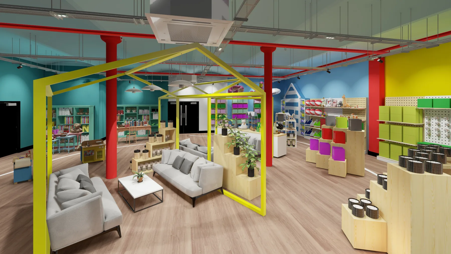 Colourful retail interior concept visualisation