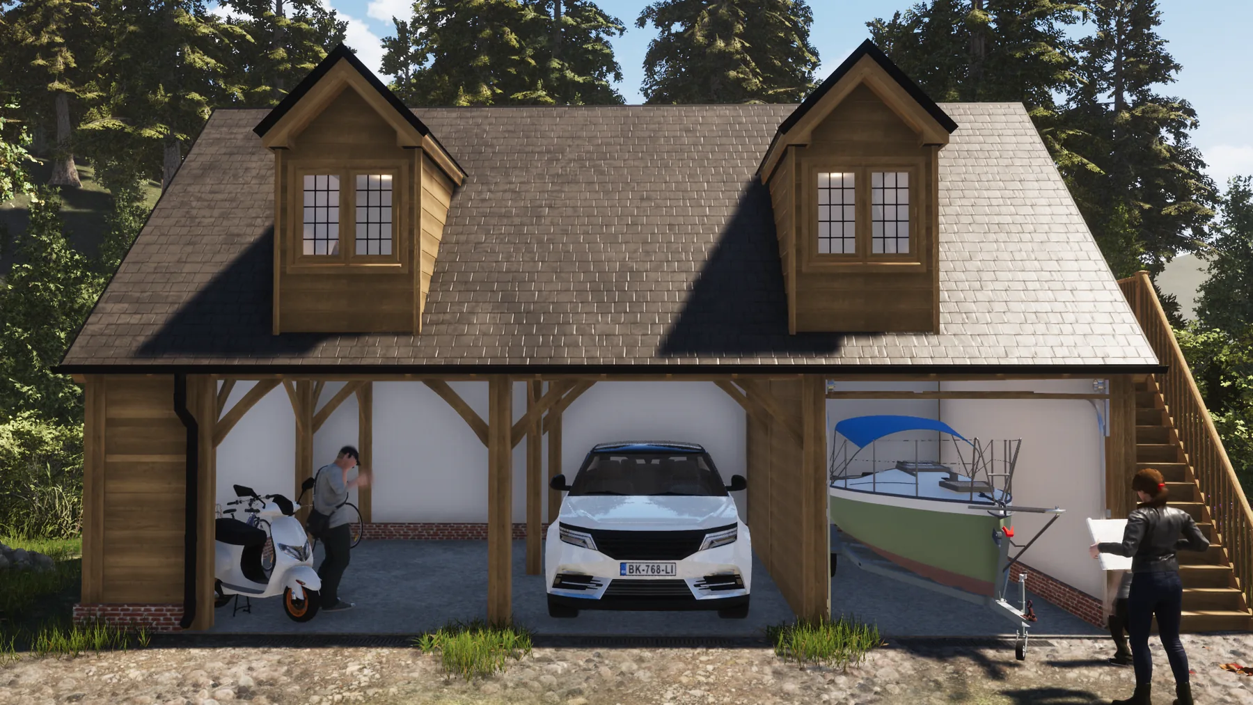 Clay interior render showing space and light