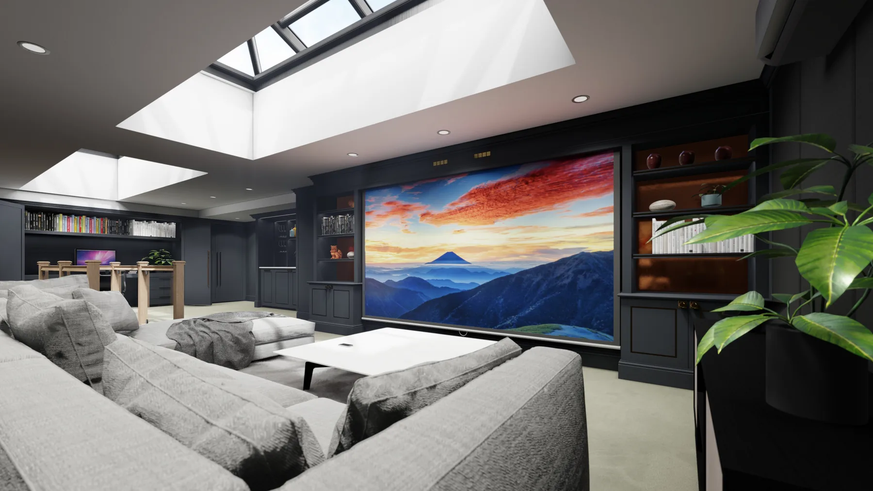 Loft cinema and workspace interior visualisation