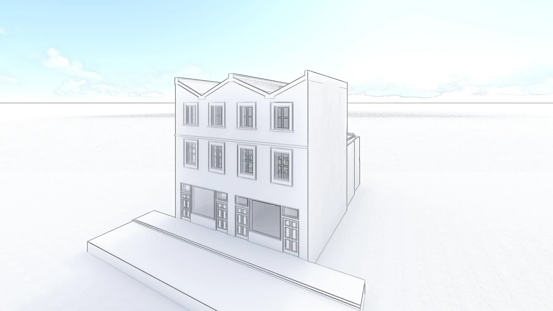 Architectural massing model render